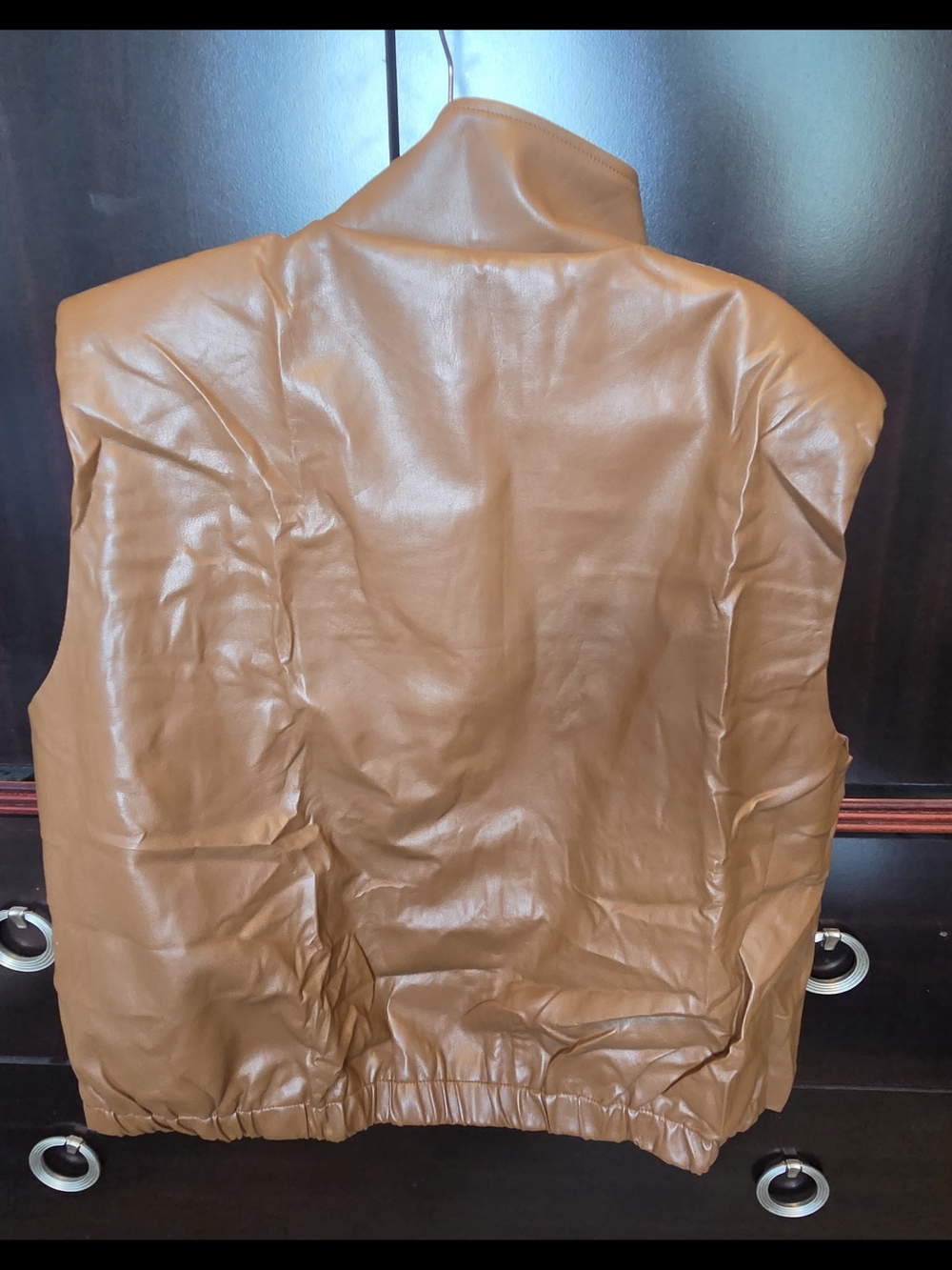 Women’s Brown Faux Leather Zip-Front Vest - Picture 4 of 4
